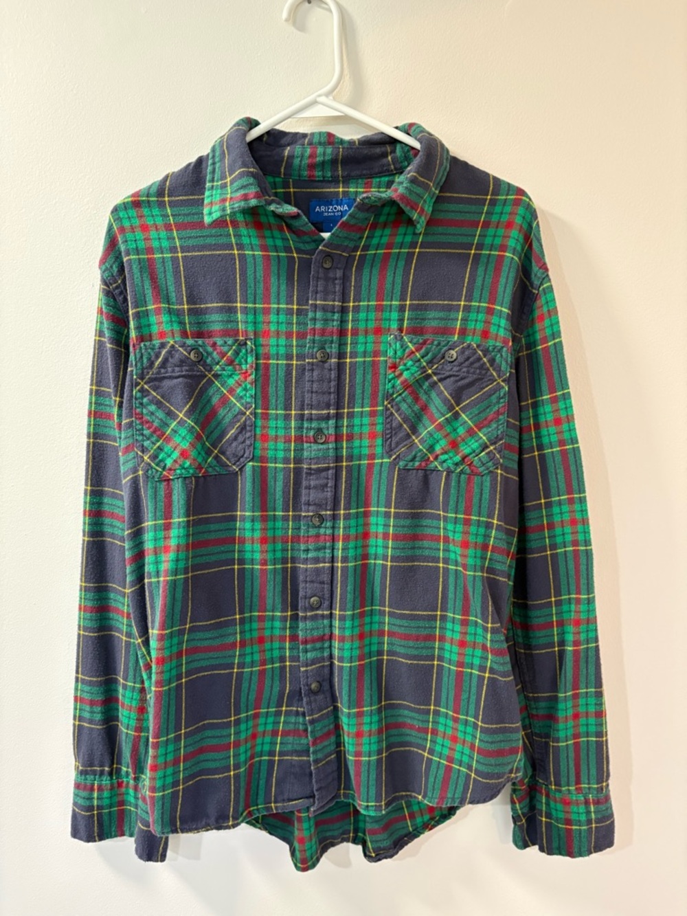 Arizona Jean Company Navy, Green & Red Plaid Button-Down Shirt